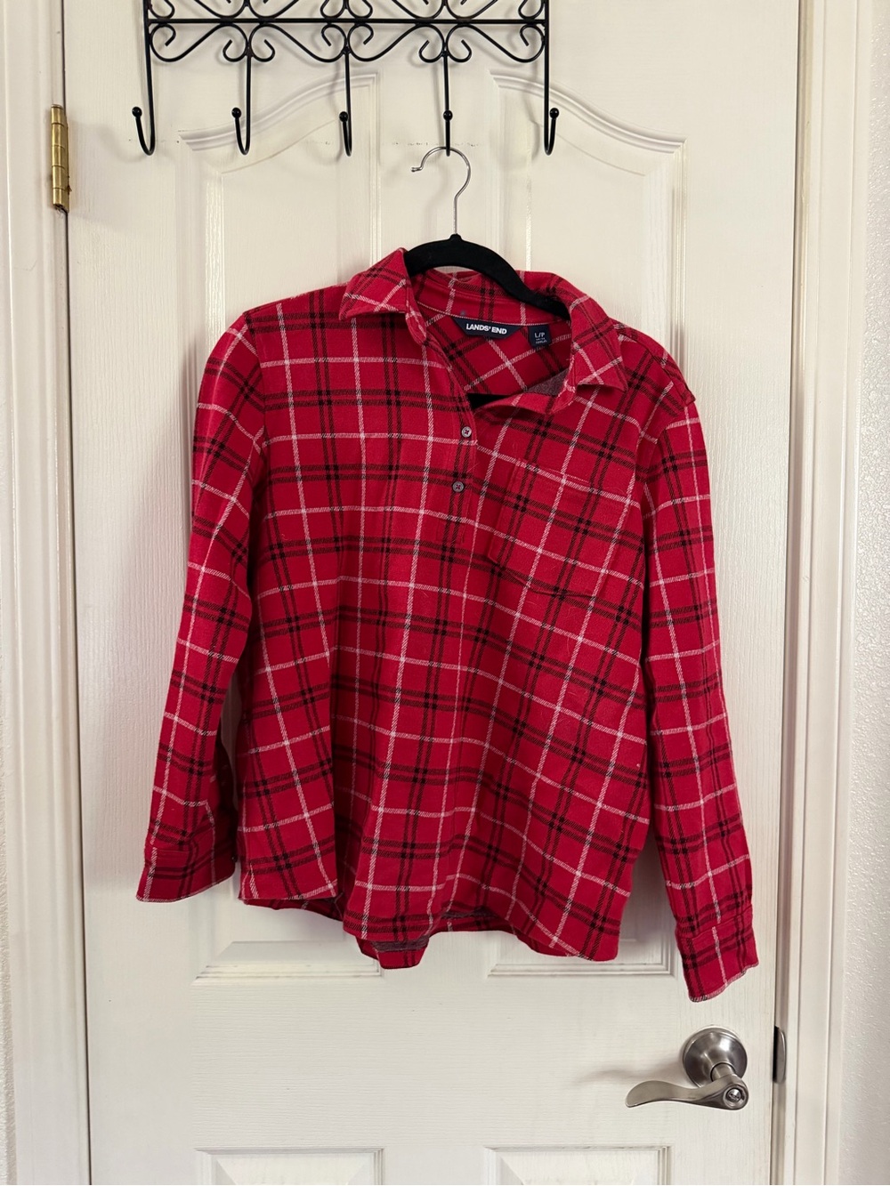 Lands' End Red & White Plaid Shirt